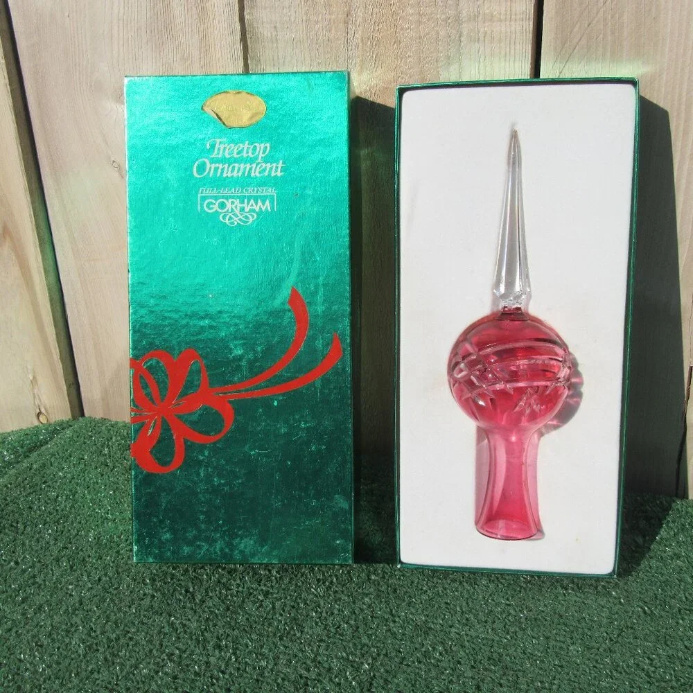 Vintage Gorham & Sons Full Lead Ruby Pink Clear Crystal Tree Topper Finial